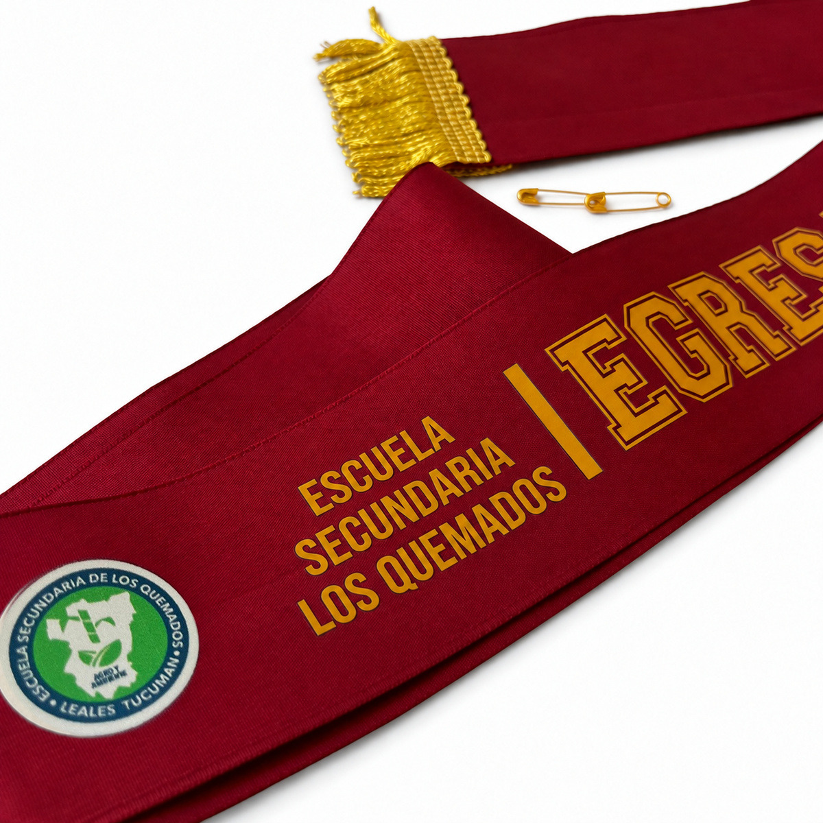 Banda bordó personalizada con texto institucional y escudo